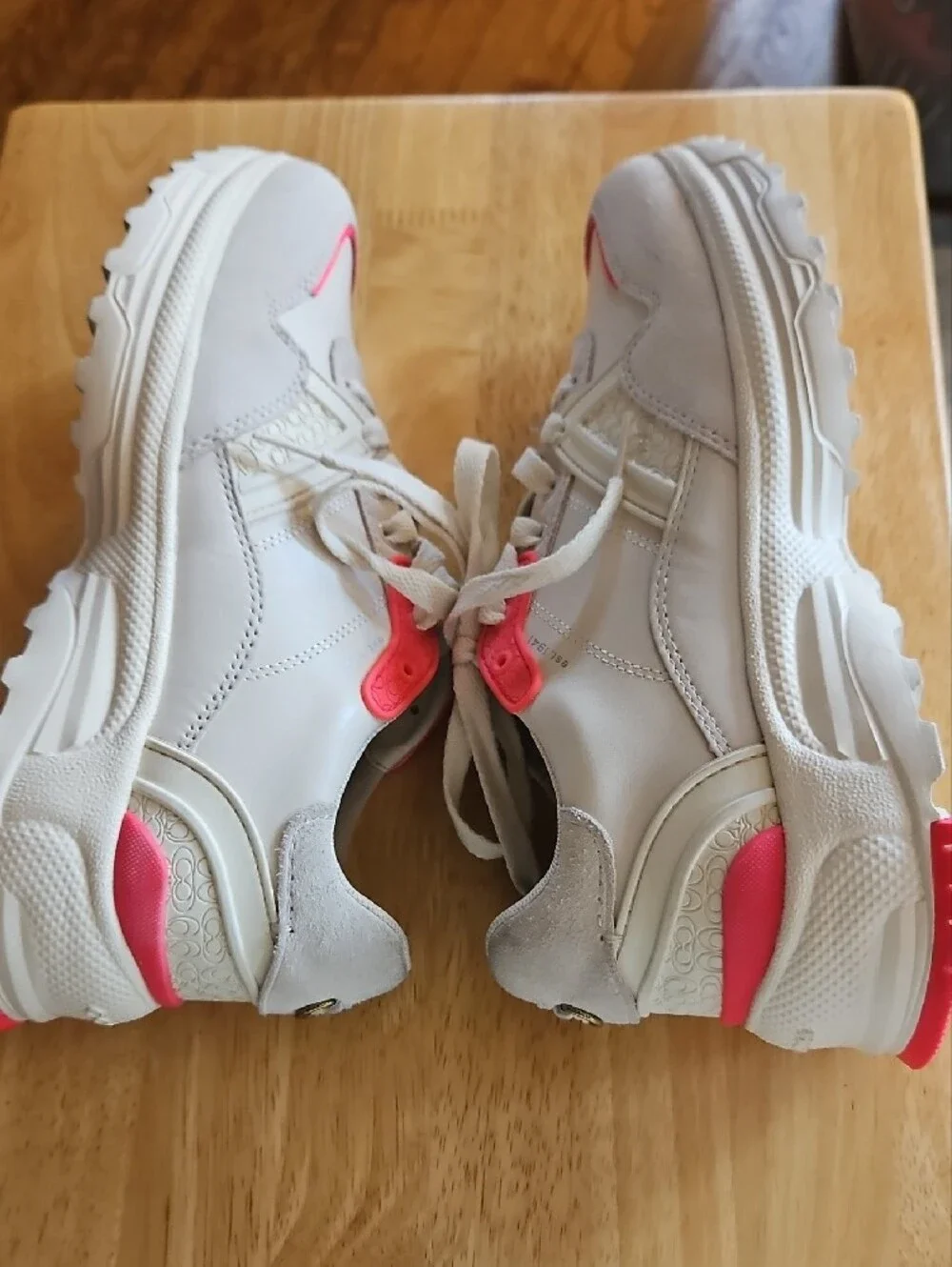 Coach C143 Women's White Sneaker with Pink Accents and Suede Trim